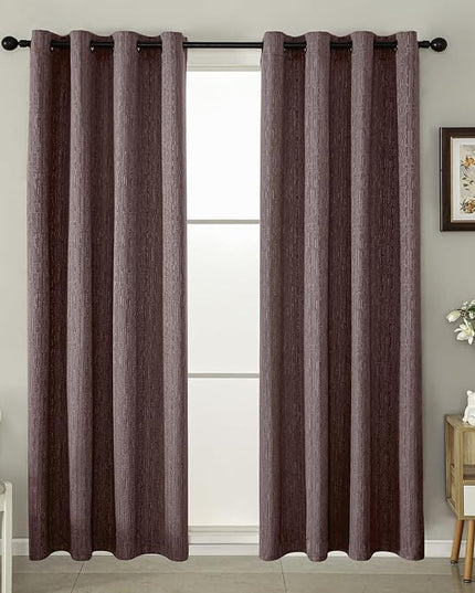 Jacquard Linen Curtains 63 inch Length 2 Panels Thick Faux Linen Blended Window Drapes Burlap Textured Curtains with Grommet for Living Room Bedroom Farmhouse (42x63 Fashion Purple) Natural