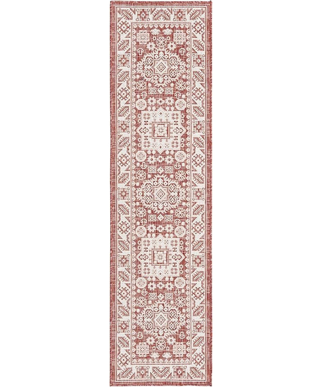 Rugs.com Outdoor Aztec Collection Rug – 8 Ft Runner Rust Red Flatweave Rug Perfect for Hallways, Entryways
