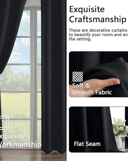 Simplebrand Halloween Black Blackout Curtains for Bedroom 63 Inch Length 2 Panels Set, Grommet Solid Thermal Insulated Black Out Curtains, Room Darkening Energy Saving Window Drapes, W40 x L63