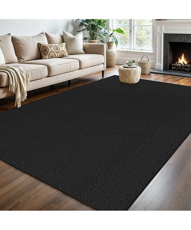 KOZYFLY Washable Area Rug 6x9 ft Rubber Backed Non Slip Rugs for Living Room Braided Cotton Bedroom Rug Woven Office Rugs Indoor Floor Carpets for Dining Bedroom Living Room, Black/Dark Grey