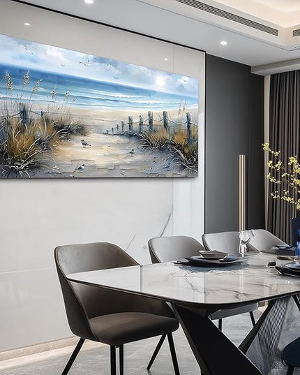 FUHAIHUA Canvas Decorations For Living Room Large Wall Art For Office Modern Bedroom Wall Decor Beach Wall Painting Blue Ocean Sea Wave Pictures Artwork Aesthetics Posters Home Decor 24X48 In