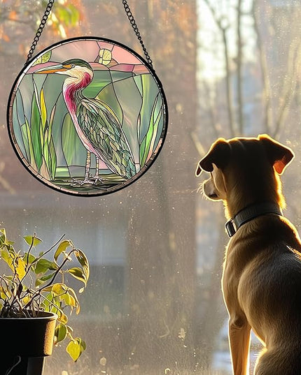 Stained Glass Window Hanging 4 Pcs Set Cute Animal Large 11.8"- Green Plant Pink Suncatcher Door Garden Sun Catcher Decor Birthday Christmas for Mom Woman Nana Men Friend