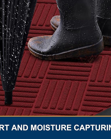 Smiry Front Door Mat Outside Entrance, Heavy Duty Outdoor Indoor Mat, Natural Rubber Doormat, Non Slip, Trap Dirt and Moisture, Easy Clean, Low Profile Patio Porch Entryway Mat, 71x23, Wine Red