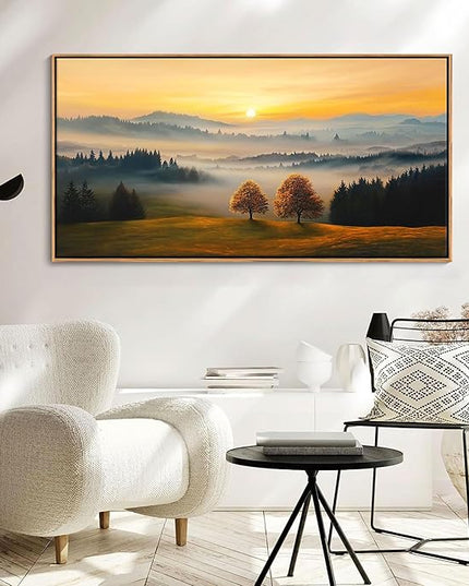 HGUAOA Nature Wall Art - Mountain & Landscape Artwork for Walls - Scenery Canvas Wall Art - Forest Painting for Living Room - Rustic Farmhouse Decor - Wall Pictures for Bedroom 24×48IN