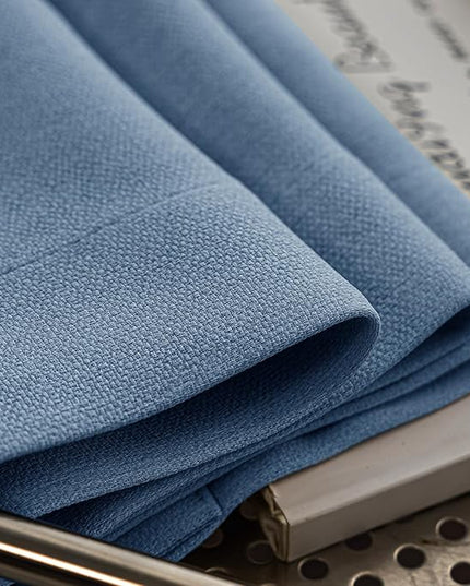 100% Blackout Curtains 80 inch Length 2 Panels Set for Bedroom/Living Room, Linen-Look Textured Full Light Blocking Room Darkening Thermal Insulated Noise Reduction Drapes (W52xL80, Blue)