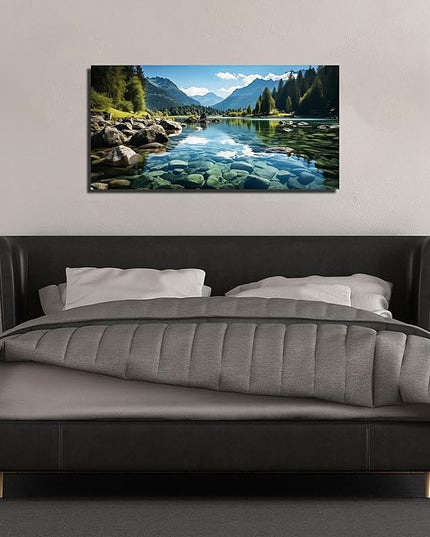 GUGIKA Landscape Wall Art for Living Room, Mountain and Lake Wall-Decor for Bedroom, Natural Scenery Canvas Prints Pictures for Hallway Office, Size 40 x 20 Inches