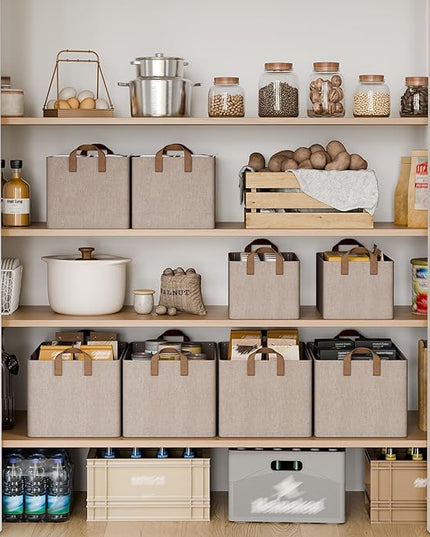 StorageWorks Storage Bins, Fabric Storage Bins for Shelves, Storage Baskets with Metal Frame, Closet Baskets and Bins with Handles, Brown and Beige, 2-Pack