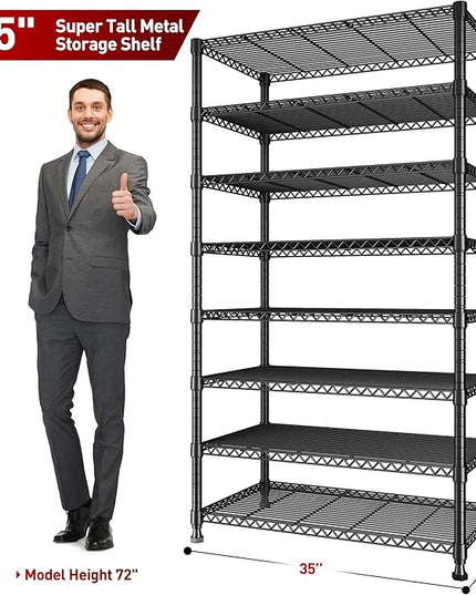 REIBII 8 Tier Metal Shelving 75"H Storage Shelves Tall Wire Shelving Unit Adjustable Detachable Storage Shelves for Laundry Pantry Kitchen Commercial school 1040LBS Storage Rack 75"H X 35"W X 14"D