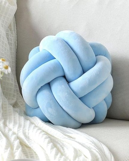 Knot Pillow Ball, Soft Decorative Throw Pillows Cushion, 11 Inch Round Plush Knotted Pillows Light Blue Pillow, Modern Home Throw Knot Decorative Cushion for Bedroom, Sofa, Couch