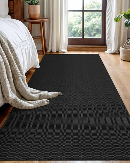KOZYFLY Washable Runner Rug 3x8 ft Hallway Kitchen Runner Rugs with Rubber Backing Bobo Entryway Runner Indoor, Carpet Runners for Hall Entryway Bedroom, Black/Grey