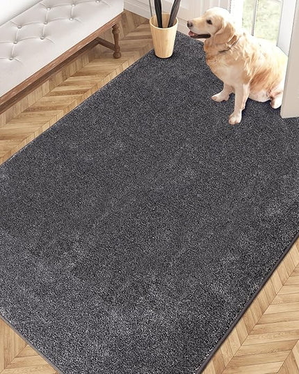 PURRUGS Easy Care Area Rug 4ft x 6ft, Non-Slip Machine Washable Entryway Rug, Dog Door Mat, Stain Resistant Accent Rug for Hallway, Living Room, Bedroom and Mudroom, Light Grey-Dark Grey
