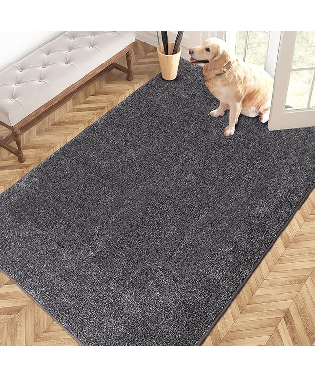 PURRUGS Easy Care Area Rug 4ft x 6ft, Non-Slip Machine Washable Entryway Rug, Dog Door Mat, Stain Resistant Accent Rug for Hallway, Living Room, Bedroom and Mudroom, Light Grey-Dark Grey