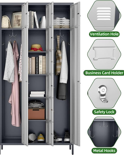 Aobabo Metal Lockable Storage Locker 8 Small Doors and 2 Big Doors, Metal Lockers for empolyees with Hooks, for School Home Office, Assembly Required, 10Doors, Grey White