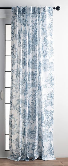 Maison d' Hermine Curtains for living room 100% Cotton 84 inch length Two Panels Light Filtering Toile Curtains for Bedroom with rod and loop Pockets (The Miller Blue (White Background), 50"W x 84"L)