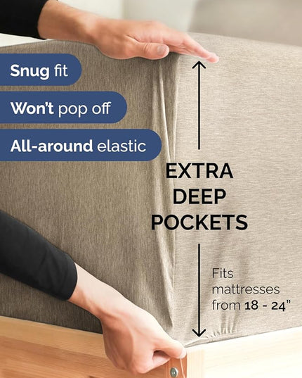 Extra Deep King Sheet Set - 6 Piece Breathable and Cooling Sheets - Hotel Luxury Bed Sheets Set - Easy Fit - Soft, Wrinkle Free and Comfy Sheets Set - Heathered Beige Sheet Set with Extra Deep Pockets
