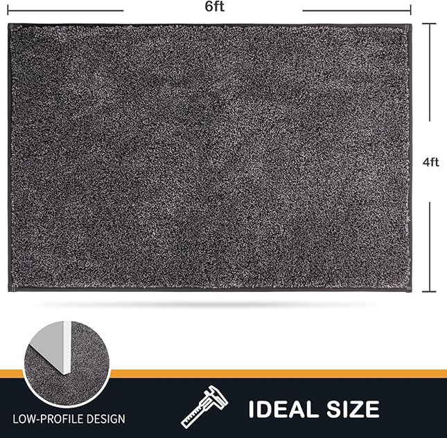 PURRUGS Easy Care Area Rug 4ft x 6ft, Non-Slip Machine Washable Entryway Rug, Dog Door Mat, Stain Resistant Accent Rug for Hallway, Living Room, Bedroom and Mudroom, Light Grey-Dark Grey
