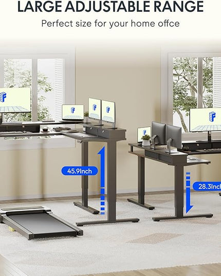 FLEXISPOT 71" Large L Shaped Standing Desk Electric Corner Table with Shelf, 4 Storage Drawers, Adjustable Computer Workstation for Home, Office, Game, Studio, Black Top + Black Frame
