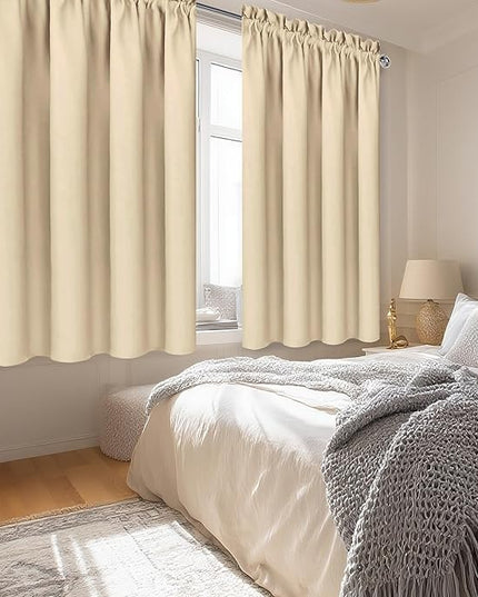 DWCN Beige Curtains for Bedroom Thermal Insulated Room Darkening Drapes for Living Room Rod Pocket Light Blocking Solid Window Treatment, W 38 x L 63 Inch, 2 Panels, Beige