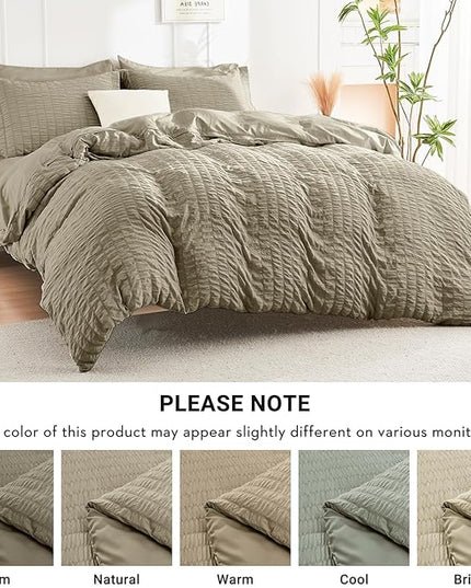 HYMOKEGE Linen King Size Comforter Set Seersucker 7 Pieces, All Season Luxury Bed in a Bag for Bedroom, Bedding Set with Comforter, Sheets, Pillowcases & Shams