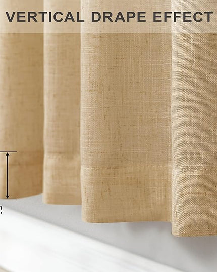 Tan Linen Curtains 90 Inch Length for Living Room Dining 2 Panels Set Back Tab Pocket Light Filtering Sheer Taupe Brown Mocha Coffee Color Drape for Bedroom Home Office Burlap Vintage Decor 52x90 Long