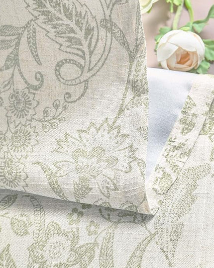 Lazzzy Green Floral Lined Curtains Linen Farmhouse 63 Inch Length Grommet Top Drapes for Living Room Bedroom Patterned Country Vintage Flower Curtains 2 Panels Set Green on Beige