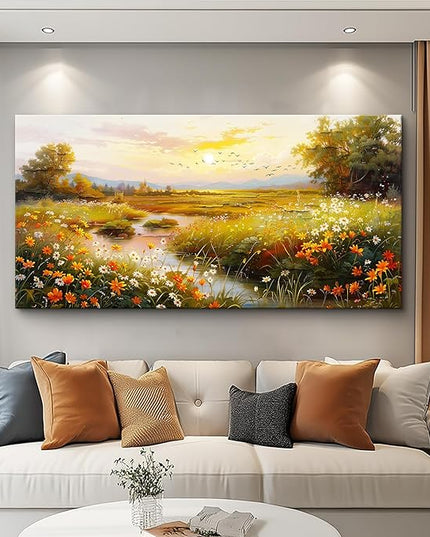 ERQINHUA Large Canvas Wall Decor For Living Room Wall Art For Bedroom Flower landscape Watercolour Painting Office Farmhouse Mural Countryside Sunrise Scenery Wall Picture Artwork Home Decor30 X60