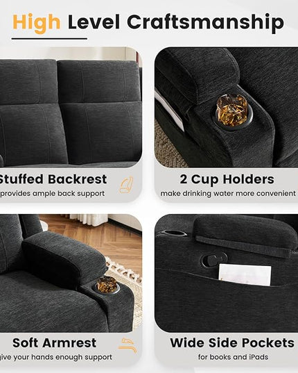 Manual Reclining Sofa,Loveseat Recliner Sofa with Drop Down Table, 3 Seater Recliner Sofa with Storage for Living Room & Home Theater & RV