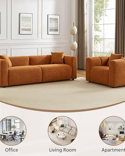 VANOMi 95" Cloud Couch, Comfy Deep Seat Boucle Cloud Sofa, Upholstered 3-Seater Oversized Loveseat Sofa with 2 Pillows, Modern Sofa for Living Room, Bedroom, Office, Apartment (Curry)