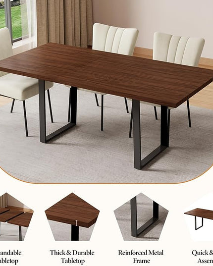 ZckyCine Walnut Color Expandable Dining Table, 51-67 Inches Adjustable Length, Modern Simple Design, Perfect for Family & Office, Seats 6+