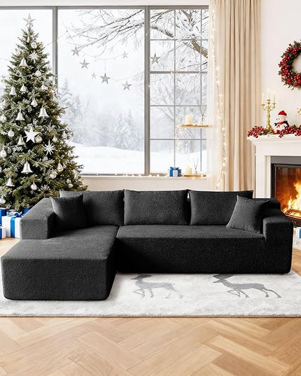 103.54'' Sectional Sofa, Raindrop Velvet Fabric L Shaped Sofa, 4 Seat Modern L Shape Couch with 2 Pillows Right Hand Lounge for Living Room, Office