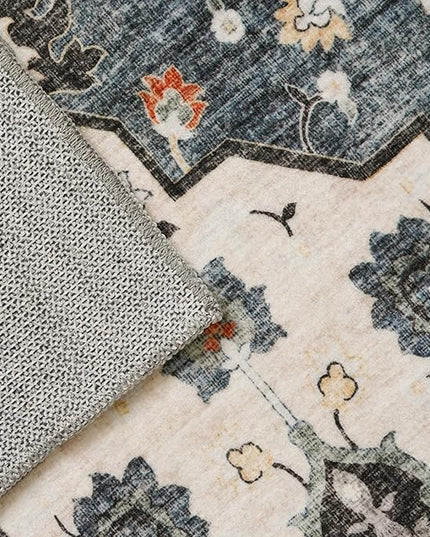 Washable Oriental Hallway Runner Rug - 2x6 Rugs for Living Room Soft Carpet for Bedroom Kitchen Waterproof Floral Distressed Indoor Stain Resistant Non-Shedding Floor Carpets (Blue, 2X6)