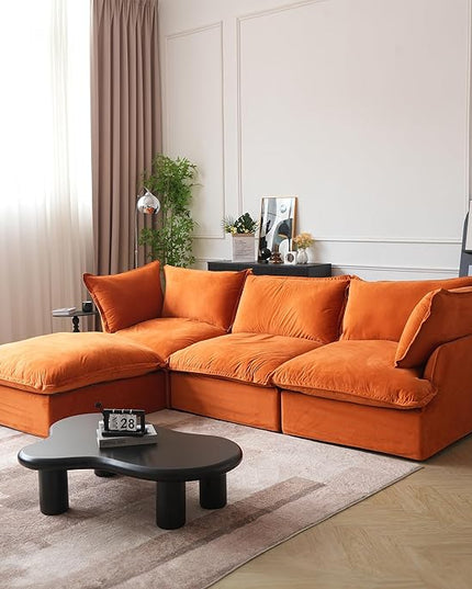 JACH L-Shaped Modular Couches, Deep Seat Sectional Couch with Chaise Ottoman, Modern Comfy Cloud Sectional Sofas, Cushion Covers Removable, Two Corners and A Middle Sofa for Living Room (Orange)