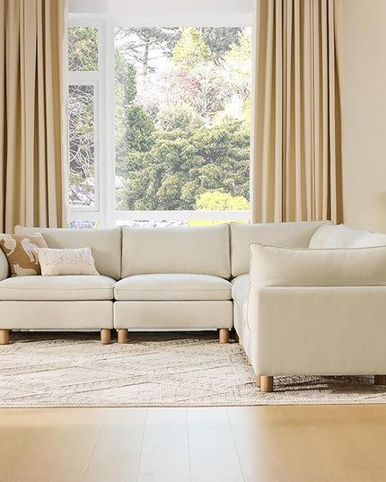 CHITA 118" Super Large Sectional Couches for Living Room, Modular Cloud Couch Sectional Sofa, Premium Fabric Couches, Down Filled, High Density Foam, Chenille in Cream, 5 Seat Corner Couch