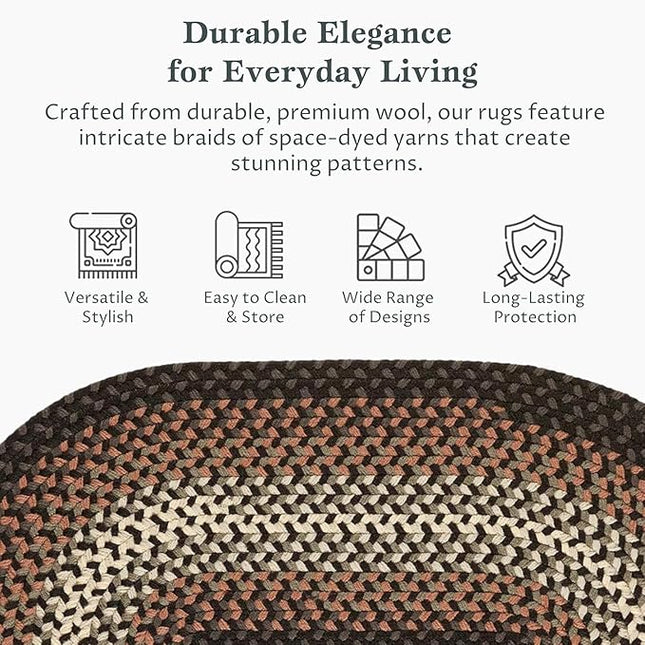 Tranquility TQ82 Black 3' x 5' Oval - Braided Area Rug, Home Decor, Floor Mat or Bedroom Rug - Easy Care, Ideal for High Traffic Areas in Hallway and Living Room - Made in USA