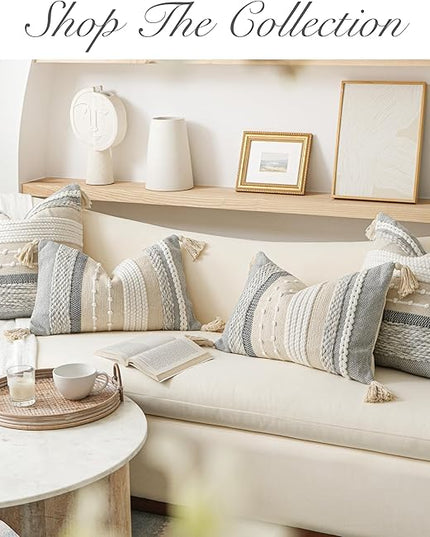 BlissBlush Gray Boho Throw Pillow Cover 20x20 Grey Decorative Accent Pillow for Couch Square Woven Textured Pillowcase Modern Farmhouse Pillow for Bed Bohemian Pillow Cover (Pack of 1)