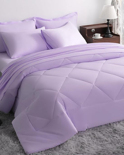 NTBAY Queen Comforter Set with Sheets, 7 Pieces Soft and Breathable Queen Bedding Set, Bed in a Bag, Down Alternative Comforter Set Solid Color All Season, Queen Bedding Set, Light Purple