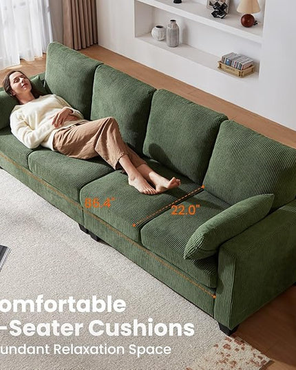 CHIC HOUSE Corduroy Modular Sectional Couch with Ottoman Chaise, L/U Shaped Sleeper Sofa for Living Room, Apartment, Lounge, Modern Armrest Neck Support Furniture (5 Seater Sectional, Green)