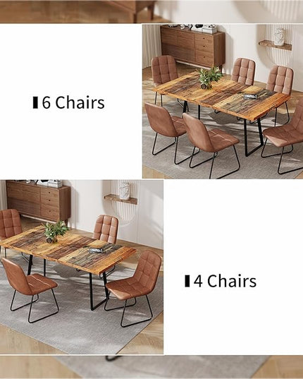 ZckyCine Extendable Dining Table Set 47"-63", Rustic Wood Table with 6 PU Leather Chairs, Modern Scandinavian Dining Room Furniture for Kitchen Apartment