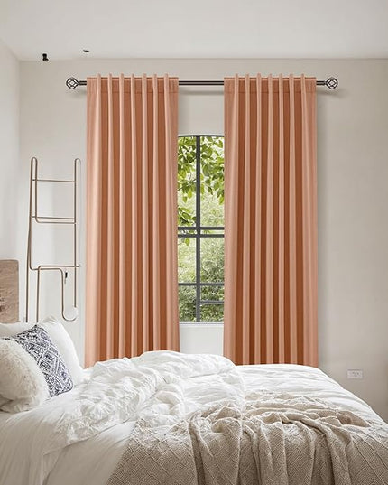 Guken 100% Blackout Curtains 108 Inch Length 2 Panels Set for Living Room Bedroom Back Tab Thermal Insulated Black Out Linen Drapes Room Darkening Peach Quartz,52x108