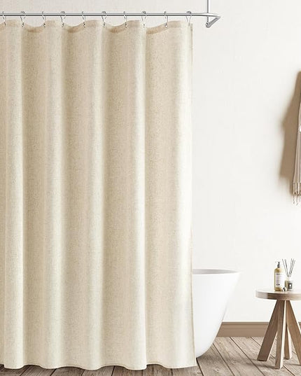Naturoom Extra Long 90 Inch Shower Curtain, Beige Linen Hotel Luxury Country Boho Farmhouse Shower Curtains for Bathroom Weighted Fabric Hotel Luxury Bath Curtains Set with Hooks, 72x90，Cream