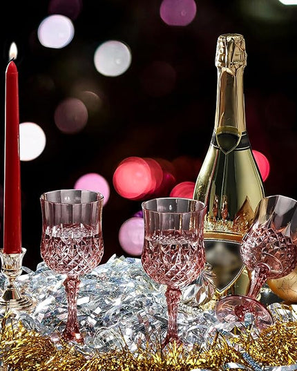 XUWAIDSGN 48 Pcs 7oz Plastic Vintage Wine Glasses Drinking Glasses Unbreakable Wedding Glassware Crystal Water Goblets Reusable Drinkware Vintage Champagne Flutes (48, Rose Gold)