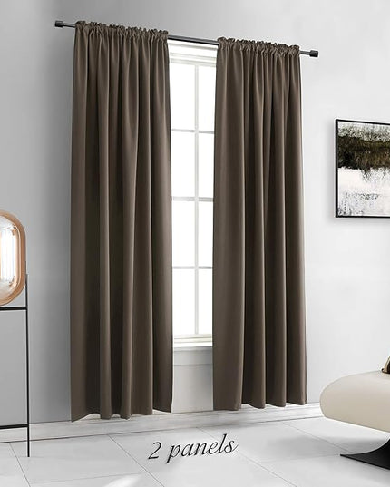 DONREN Insulated Curtains Blackout Draperies - Triple Weave Microfiber Home Thermal Insulated Solid Rod Pocket Blackout Curtains/Panels for Bedroom(Brown, Set of 2, 60 x 84 Inch)