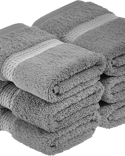 Superior Egyptian Cotton Pile Face Towel/Washcloth Set of 6, Ultra Soft Luxury Towels, Thick Plush Essentials, Absorbent Heavyweight, Guest Bath, Hotel, Spa, Home Bathroom, Shower Basics, Charcoal