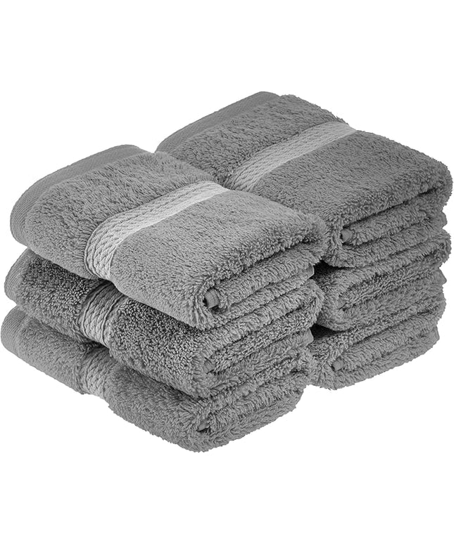 Superior Egyptian Cotton Pile Face Towel/Washcloth Set of 6, Ultra Soft Luxury Towels, Thick Plush Essentials, Absorbent Heavyweight, Guest Bath, Hotel, Spa, Home Bathroom, Shower Basics, Charcoal