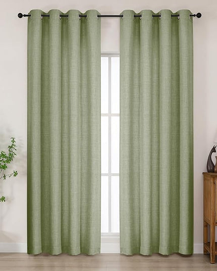 Chyhomenyc Sage Green Curtains 84 Inches Long 2 Panels Set, Light Filtering Faux Linen Textured Soft Airy Window Curtains for Living Room Bedroom, Thick Modern Privacy Grommet Drapes, 50Wx84L, 2PCS