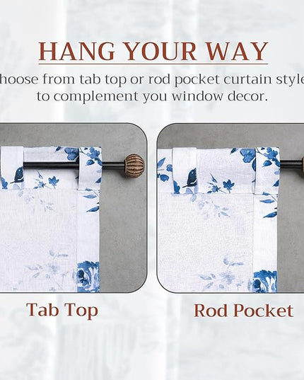 Maison d'Hermine Curtains for Living Room 100% Cotton 124 inch Length One Panel Window Curtains for Bedroom with Loop & Rod Pockets - Rose Garden - Blue, 50" W x 124" L
