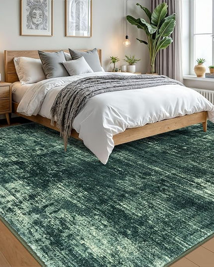 IOHOUZE Abstract Area Rugs 9x12 Ft Washable Large Rugs for Living Room, Non Slip Dining Room Rug, Printed Faux Wool Rugs for Bedroom, Floor Carpet for Office Nursery Playroom, Dark Green