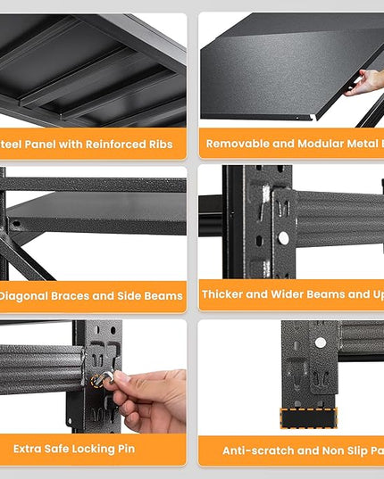 Set of 2 Storage Shelves, 48” Wide Heavy Duty Garage Shelving Units, 4 Tiers Rack Shelf, 24” Deep Steel Industrial Shelving, 3000LBS Adjustable Standing Shelf for Warehouse / Shop 48"W x 24"D x 70"H