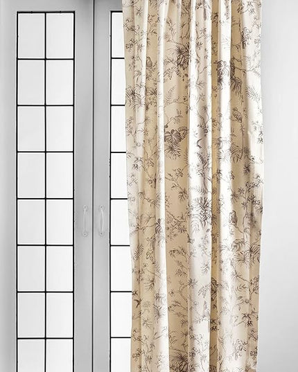 Maison d' Hermine Curtains for living room 100% Cotton 108 inch length Two Panels Light Filtering Toile Curtain for Bedroom Windows with rod and loop Pockets Drapes (Jouy Paradise Beige, 50"W x 108"L)