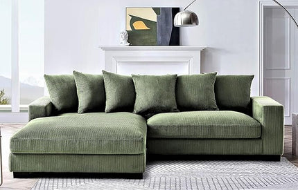 Luxe Oversized Two-Piece Sectional Couches for Living Room, 102.4-Inch L Shaped Sofa with Chaise, Upholstered with Corduroy Fabric, Dark Green (Left Facing)